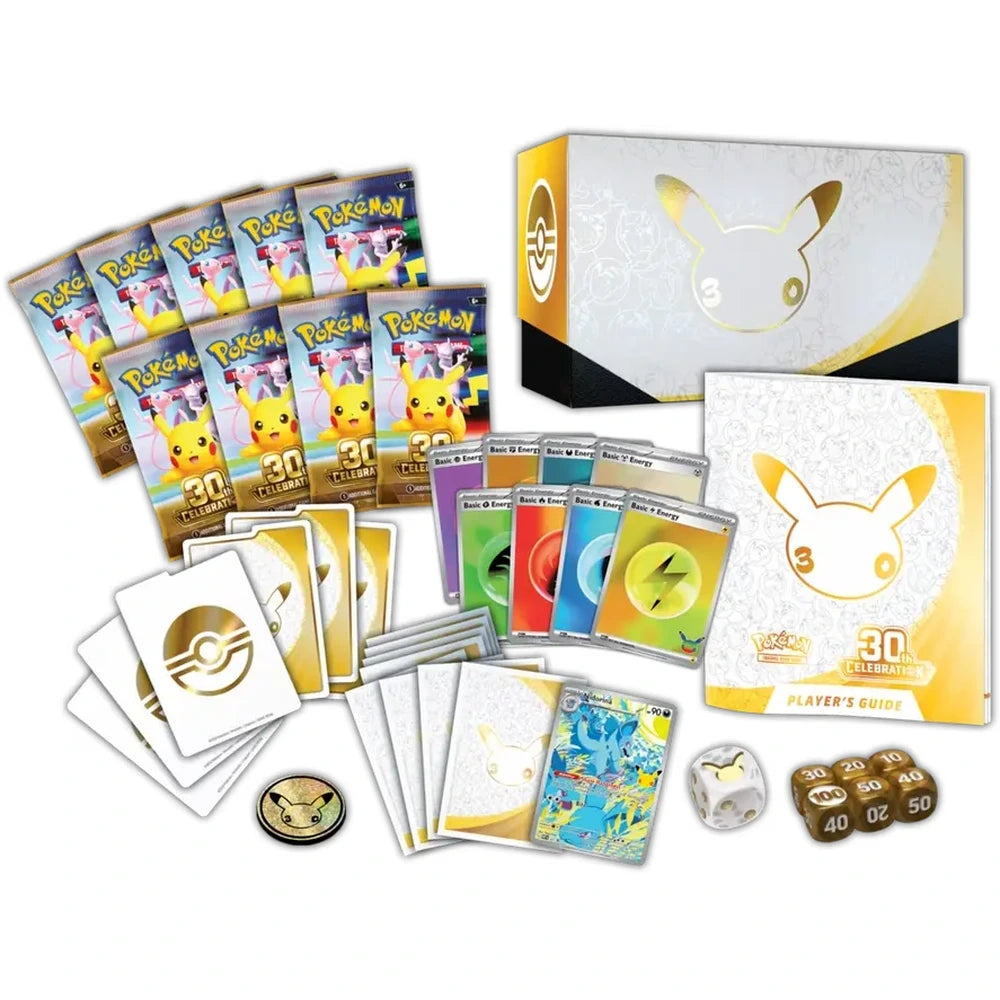 Pokémon TCG 30th Celebration Elite Trainer Box – inhoud met Nidorina-promokaart en accessoires