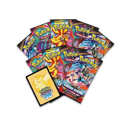 Chaos Rising boosterpacks en Pokémon TCG Live-codekaart – detailafbeelding