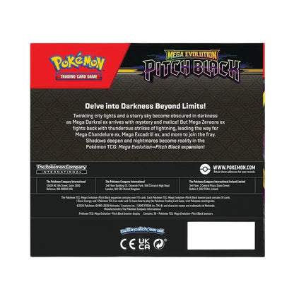 Pokémon Mega Evolution Pitch Black Booster Box – achterzijde met productgegevens
